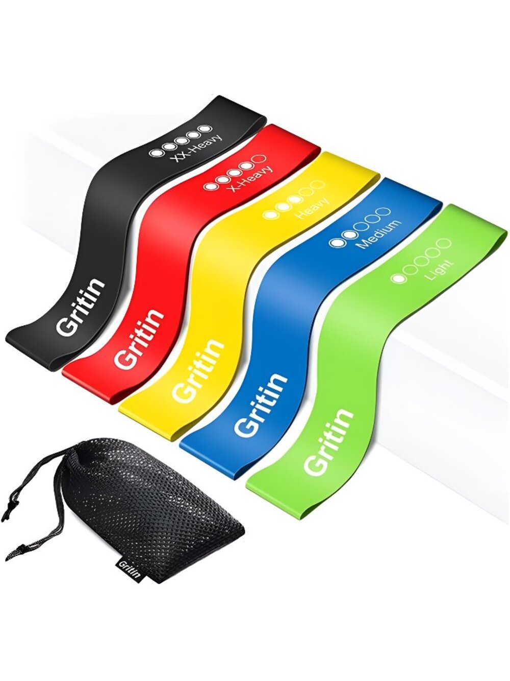 Resistance Exercise Loop Bands Set with Instruction Guide & Carry Bag - Set of 5